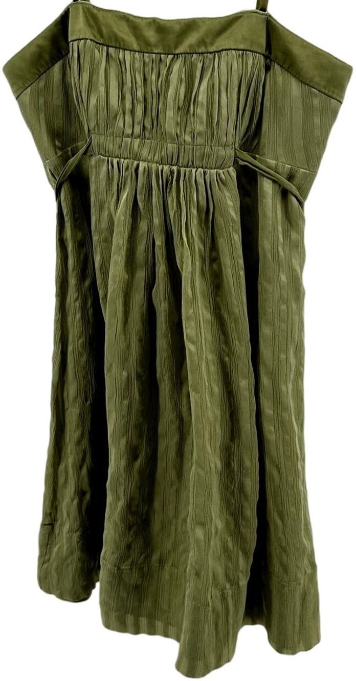 Vintage BCBGMAXAZRIA Silk Dress Strapless Mini Y2K Pleated Tie Waist Green 6